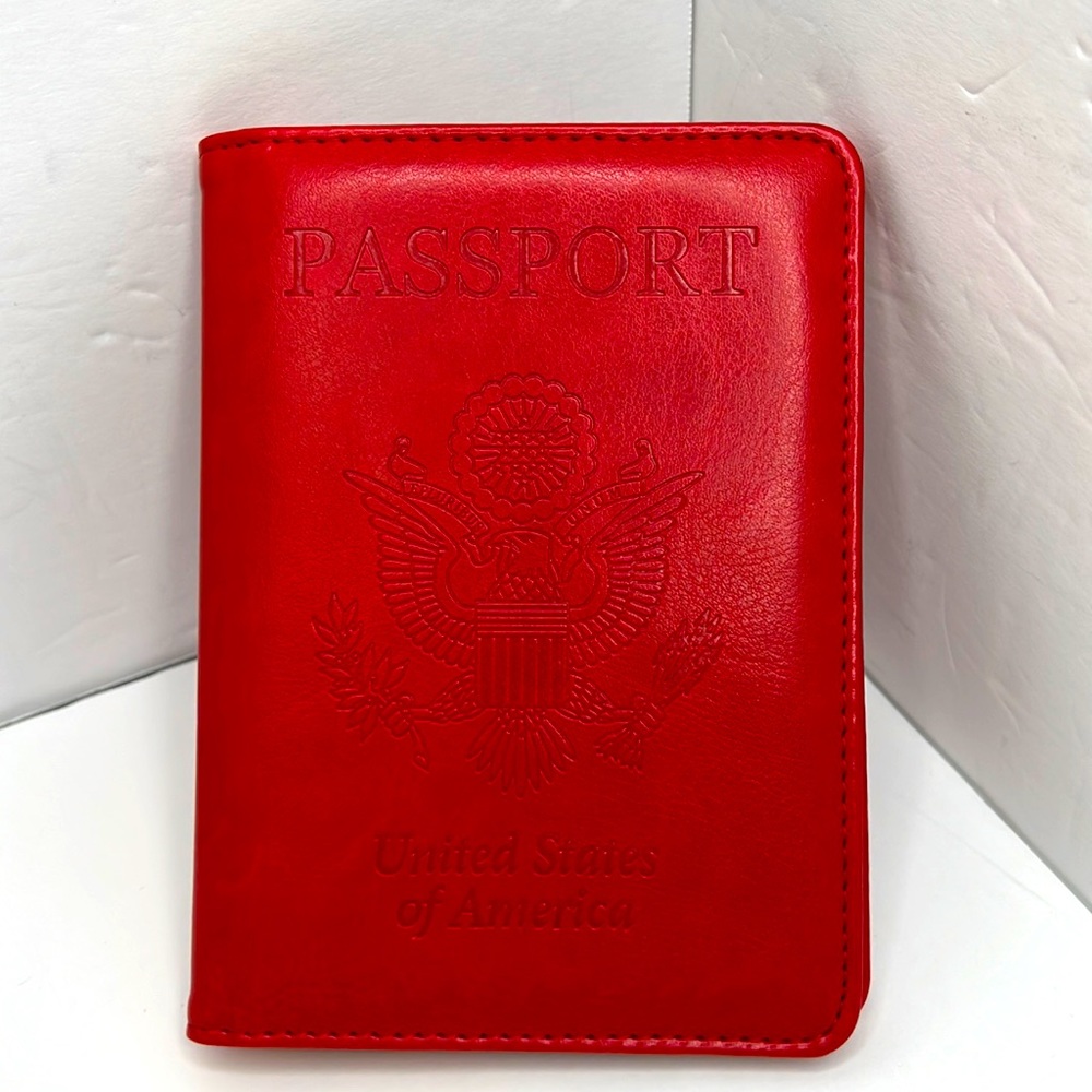 LEATHER PASSPORT COVER/WALLET, RED COLOR